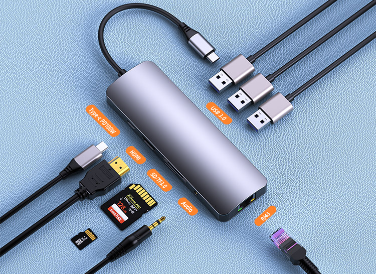 9合一 USB Type-C轉(zhuǎn)HDMI+USB3.0+RJ45+Audio擴(kuò)展塢 HUB